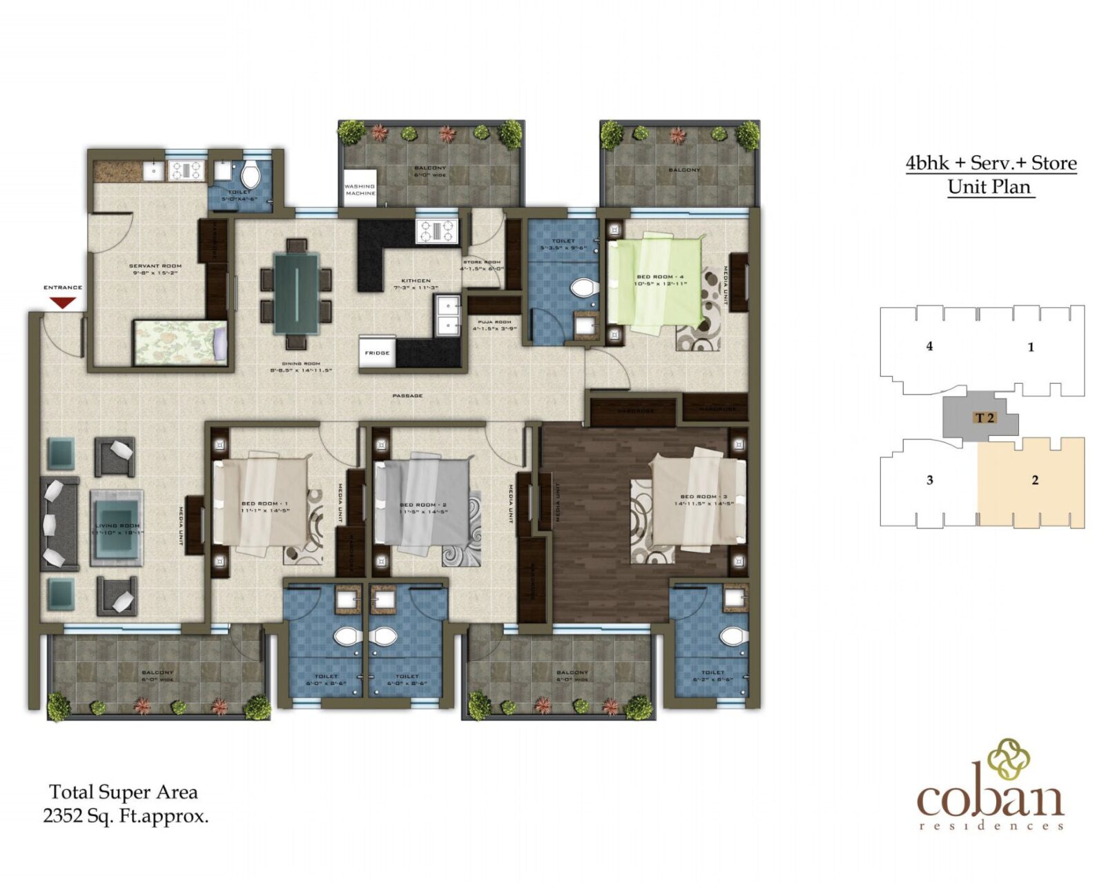 Pareena Coban Residencies 4 BHK Floor Plan